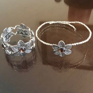 Handmade Silver flower choker and bracelet set